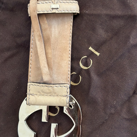 Authentic Gucci Cream Leather Gold Interlocking G Buckle Belt 90/36
